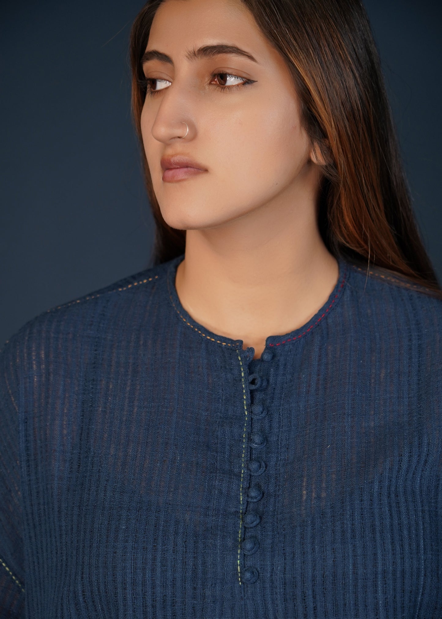 Laila, freesize handloom indigo cotton top