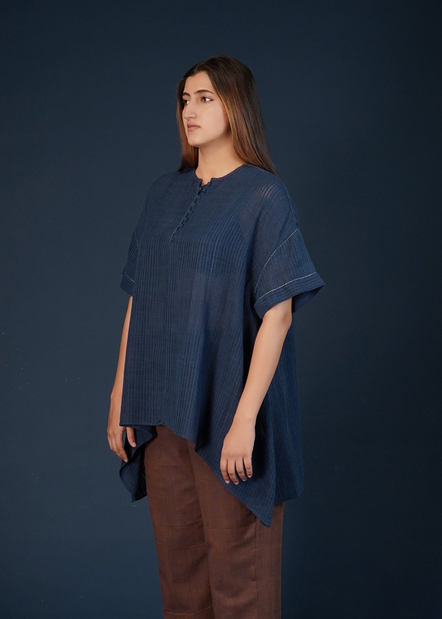 Laila, freesize handloom indigo cotton top