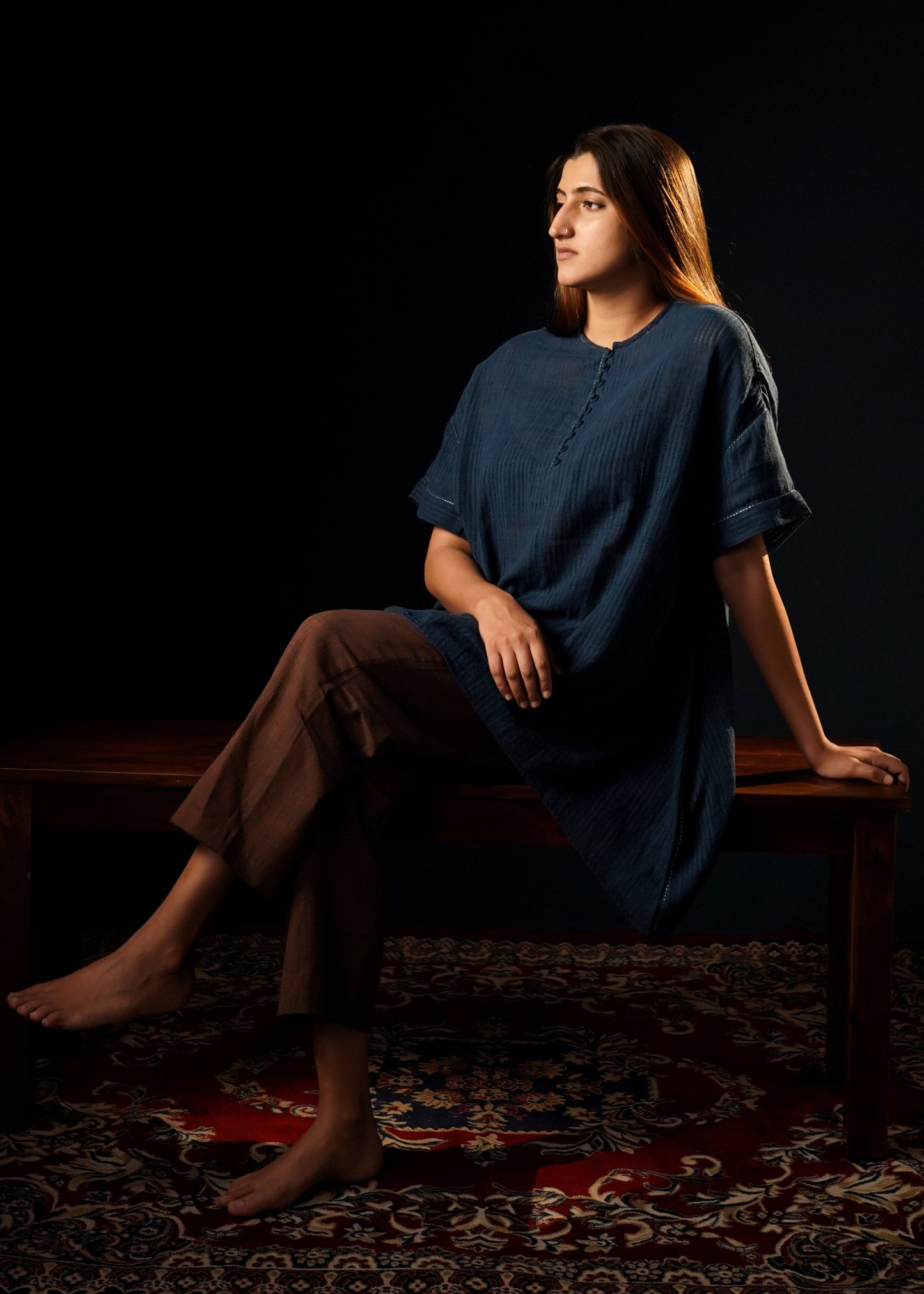 Laila, freesize handloom indigo cotton top