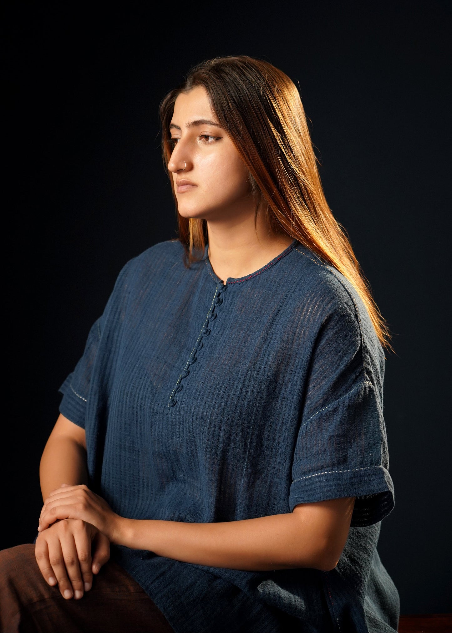 Laila, freesize handloom indigo cotton top