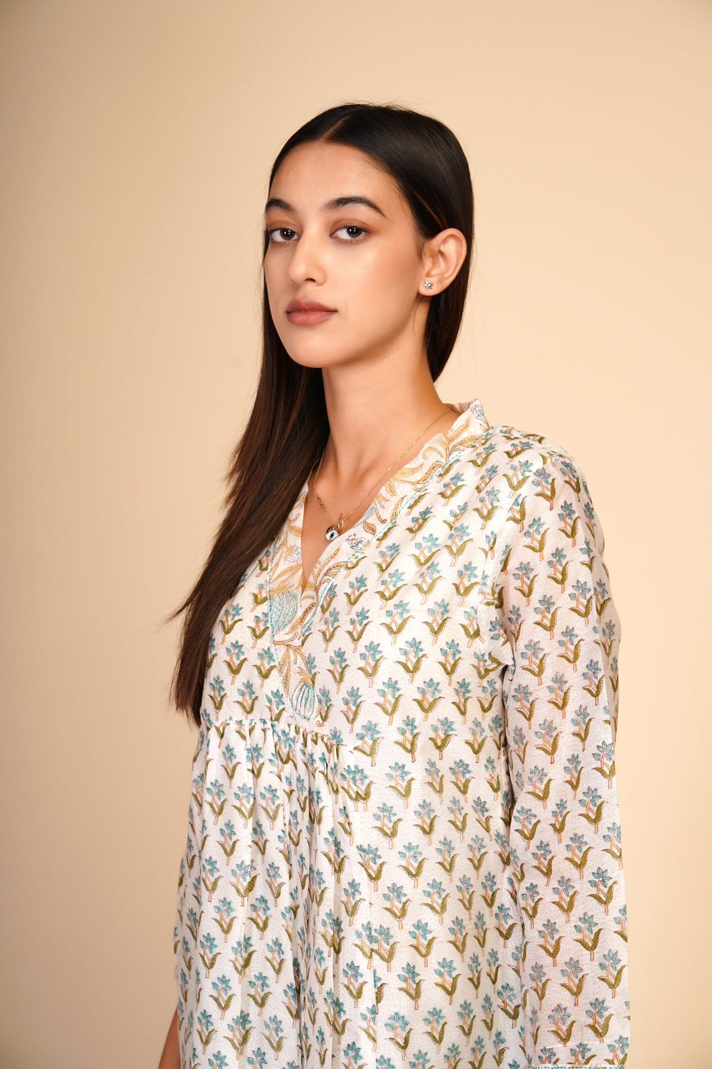Beej Handblock print chanderi kurta