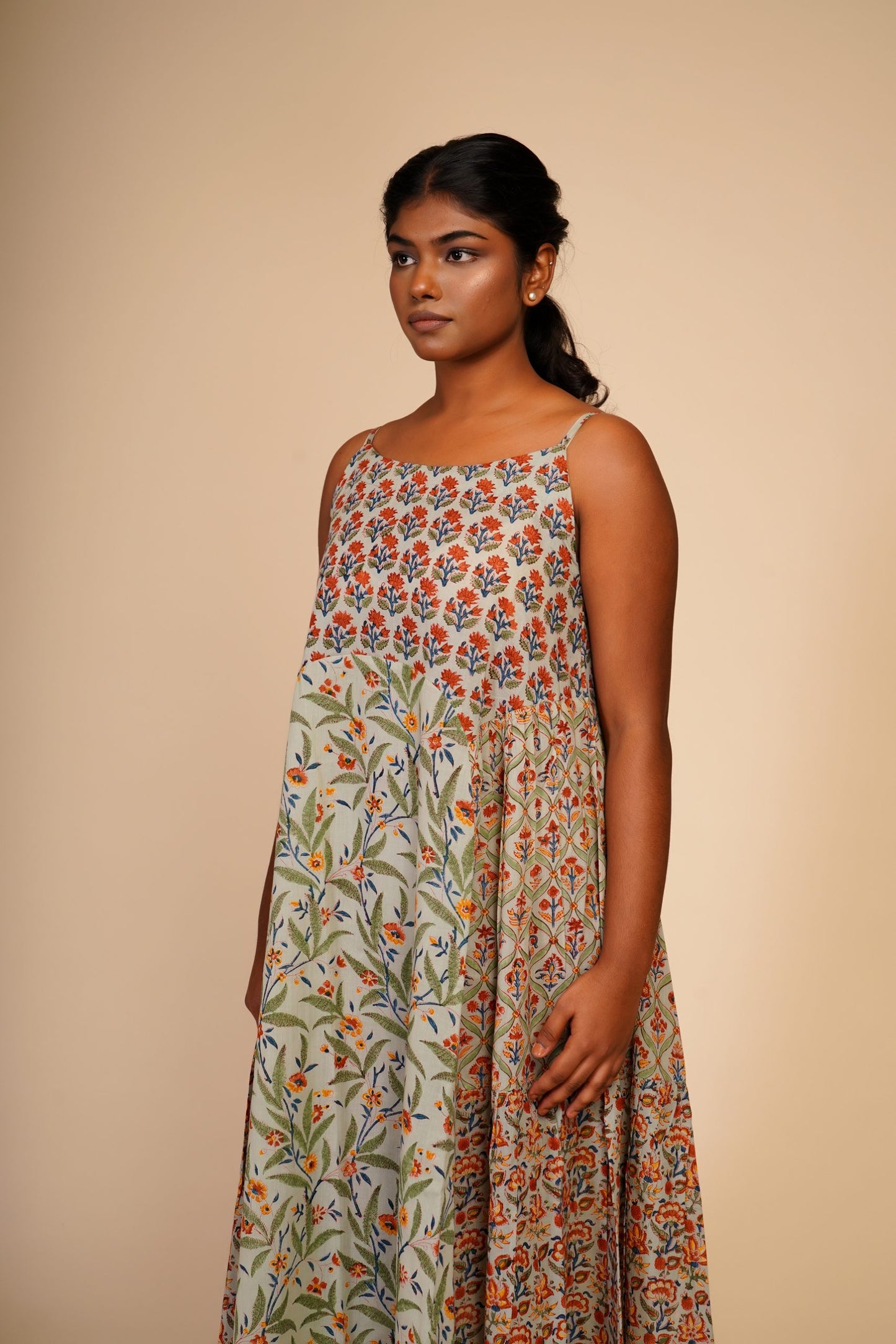 Beej Handblock print Mulmul tier dress