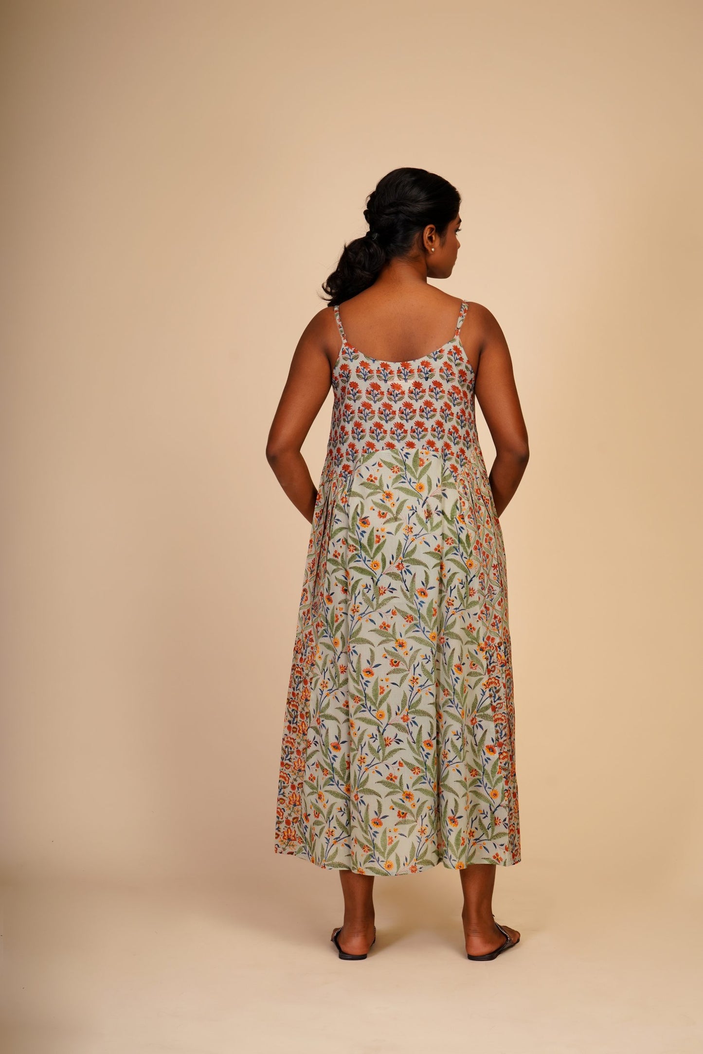 Beej Handblock print Mulmul tier dress