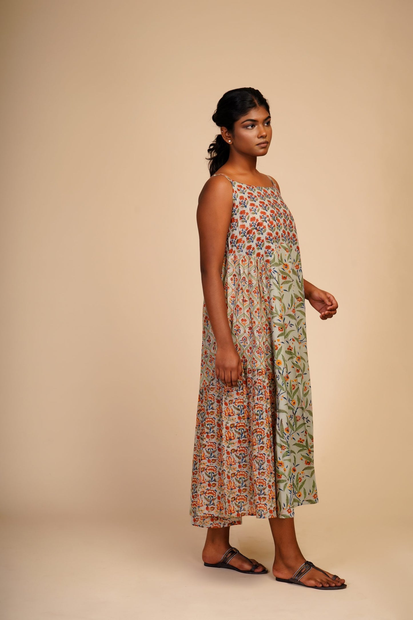 Beej Handblock print Mulmul tier dress