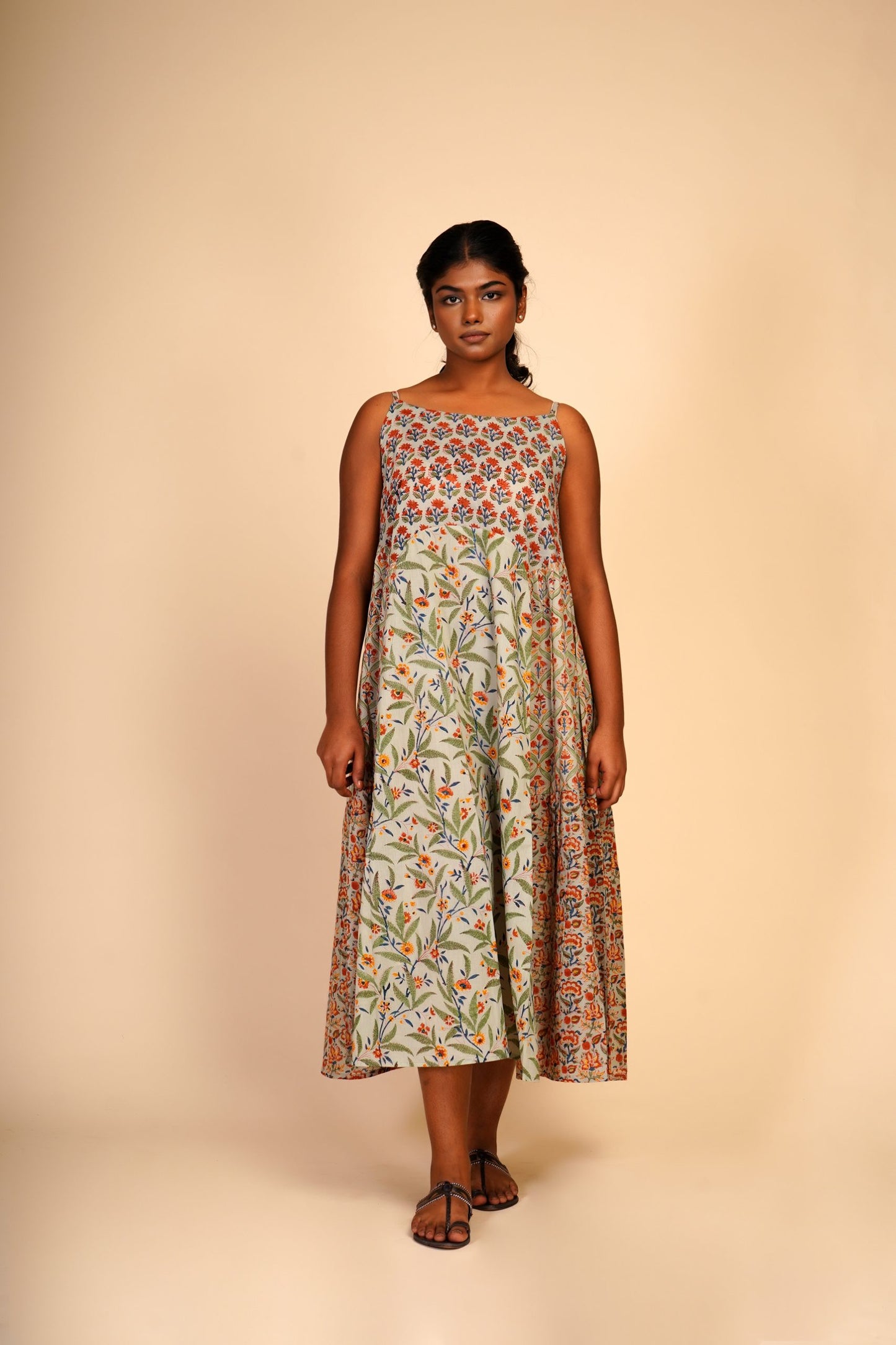 Beej Handblock print Mulmul tier dress