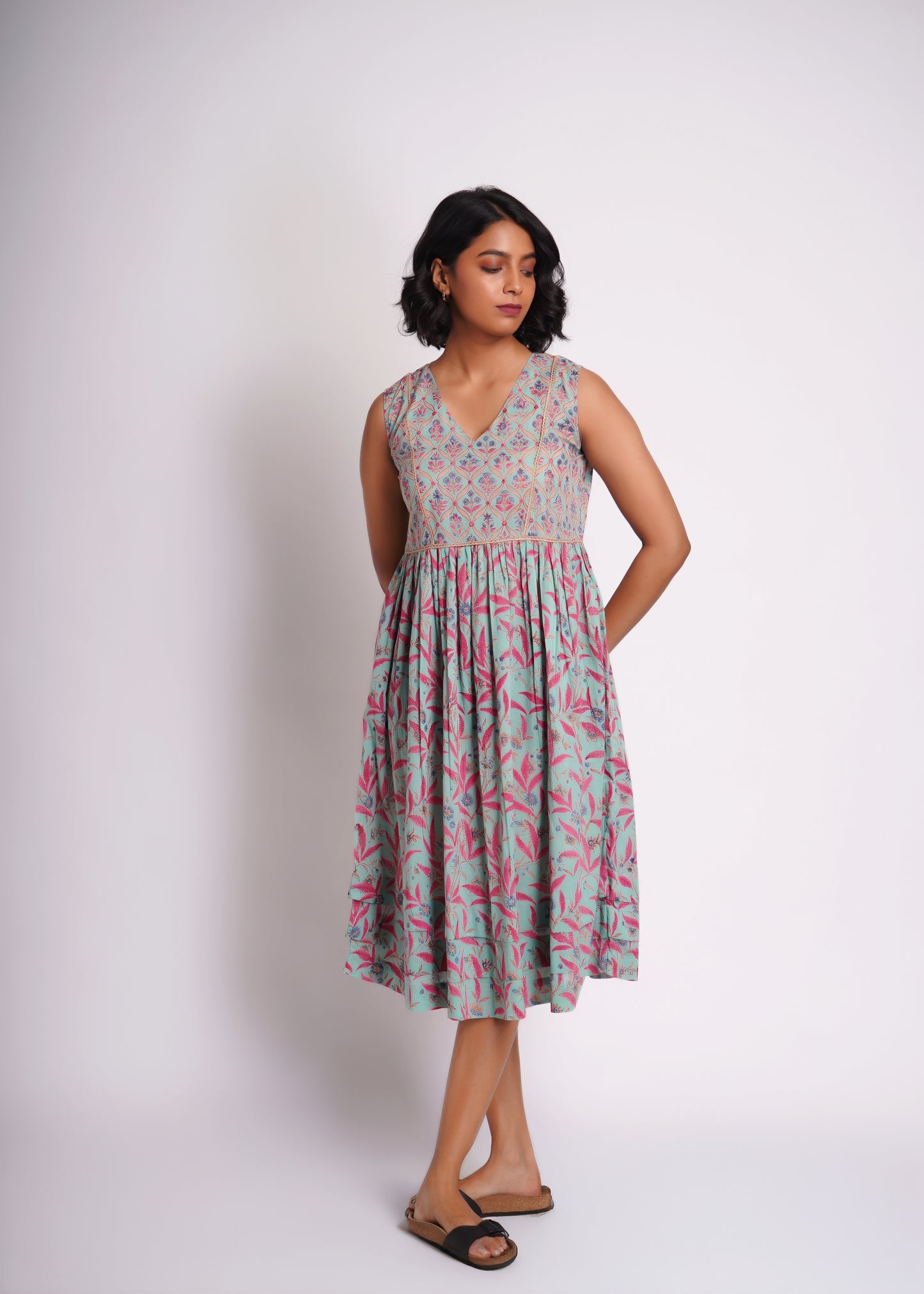 Floral Dress in Handblock Print