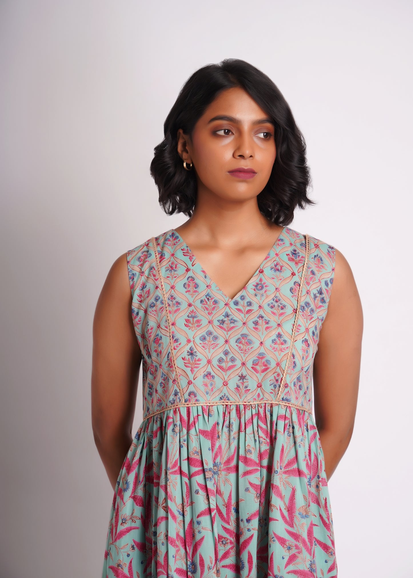 Floral Dress in Handblock Print