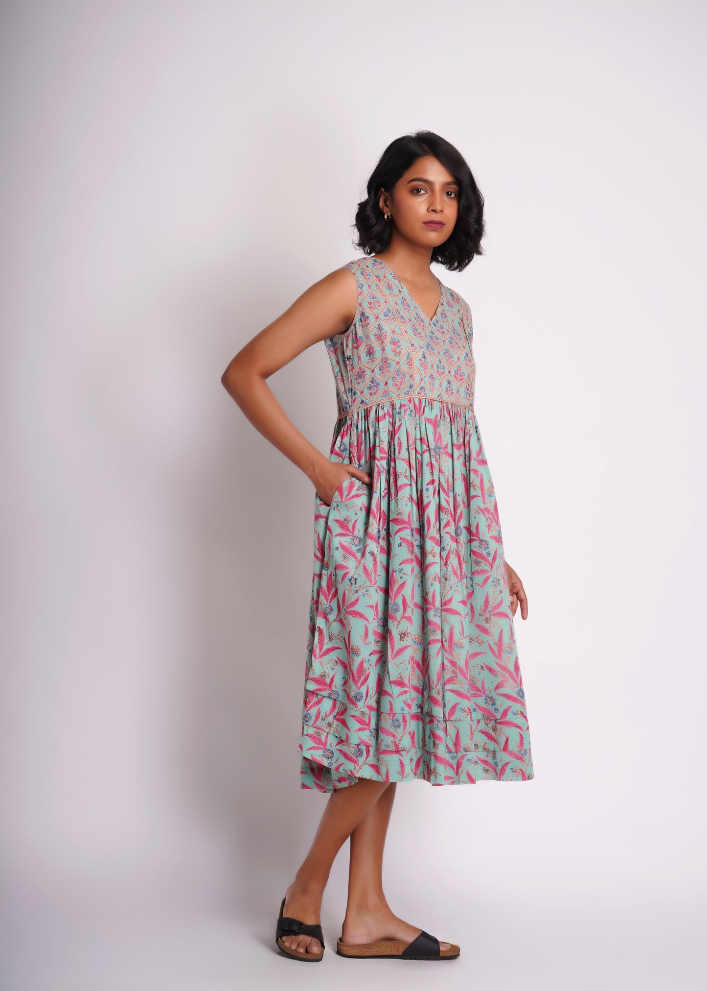 Floral Dress in Handblock Print