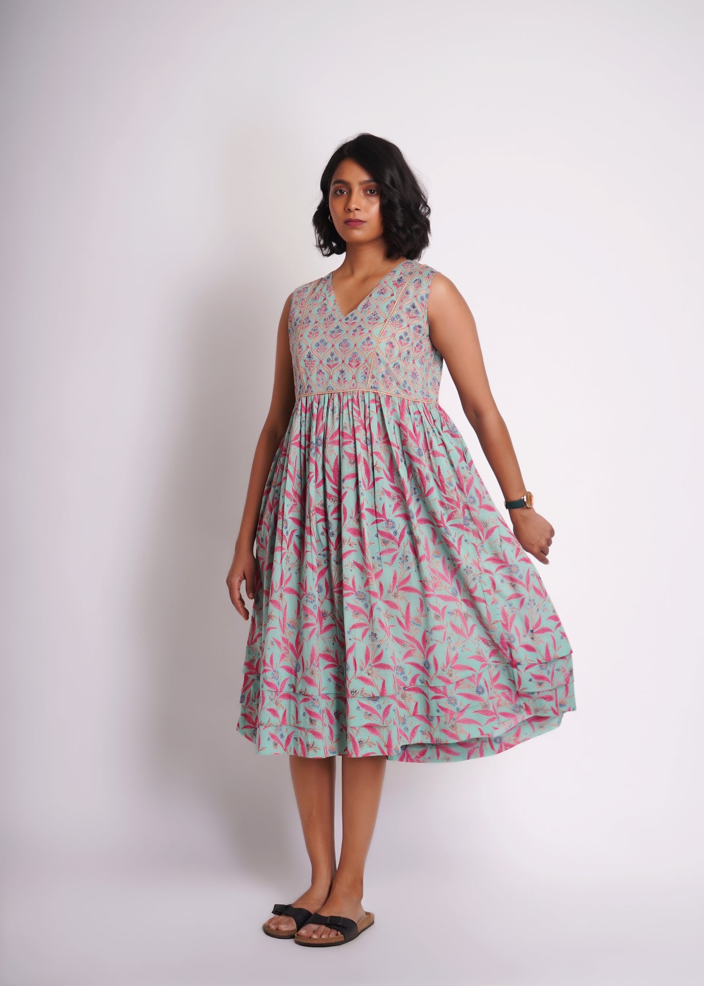Floral Dress in Handblock Print