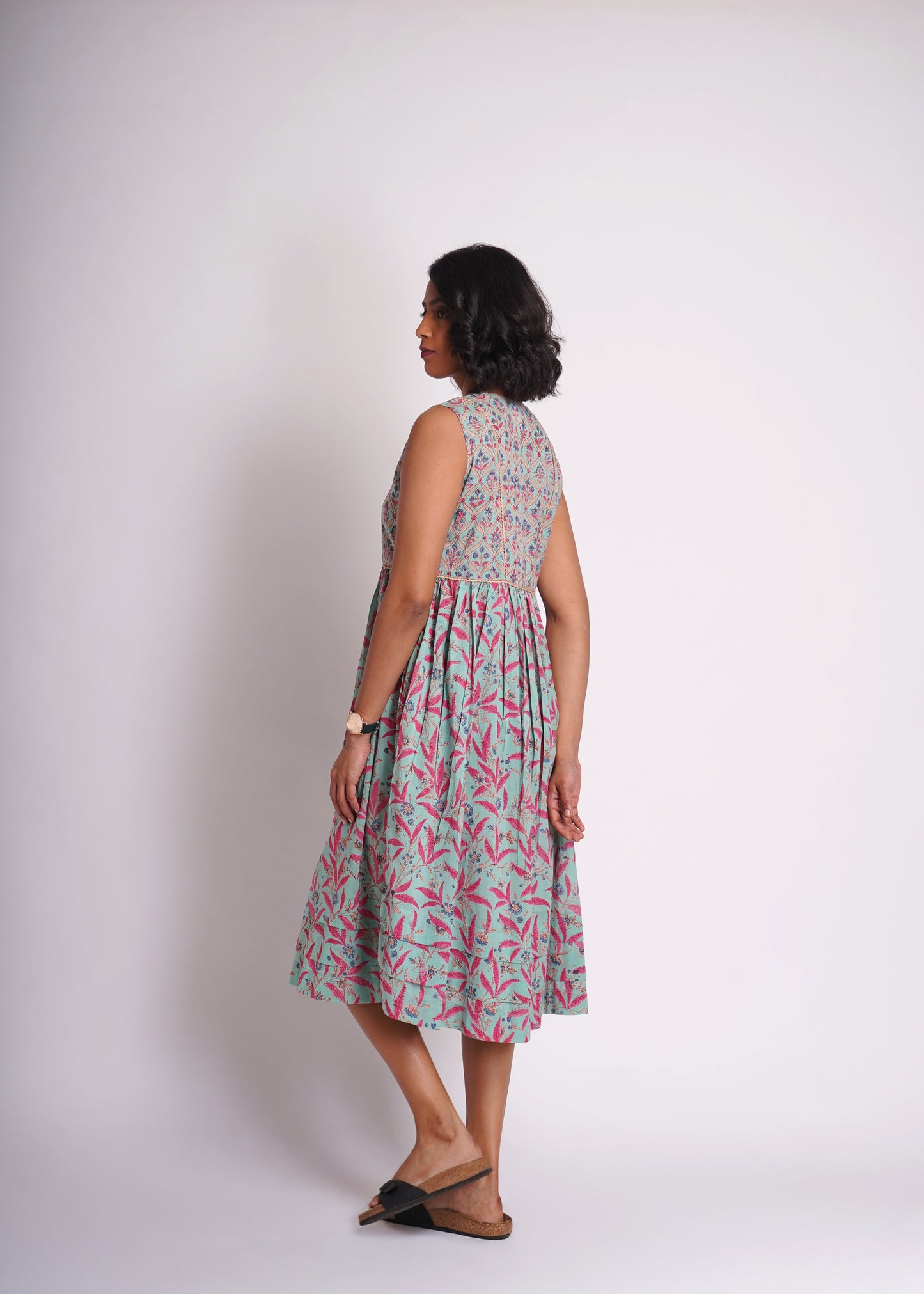 Floral Dress in Handblock Print