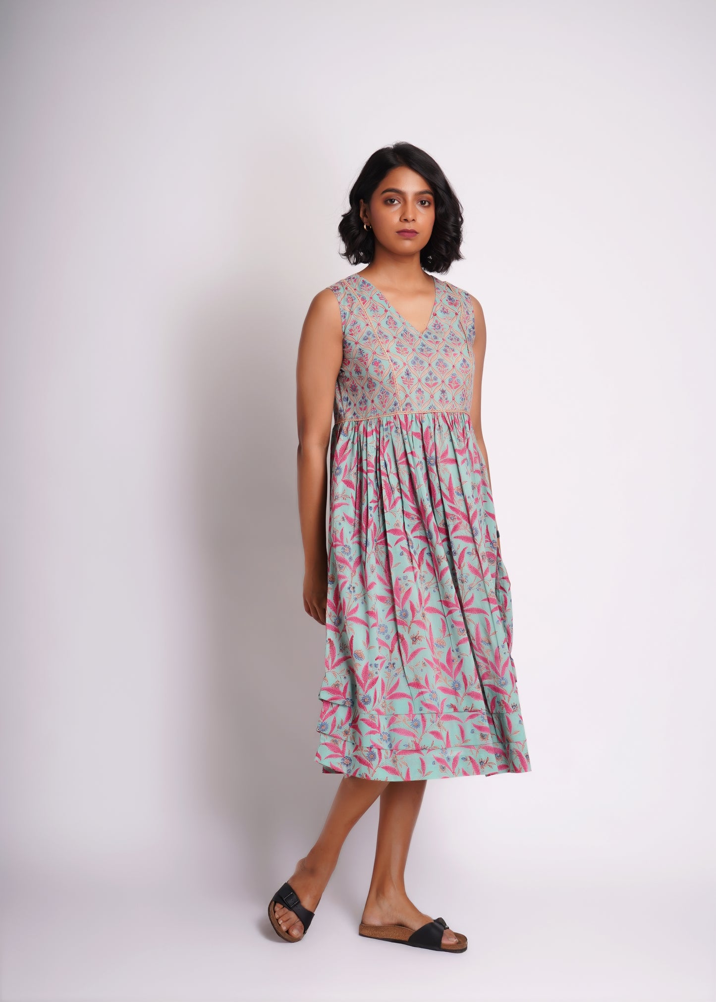 Floral Dress in Handblock Print