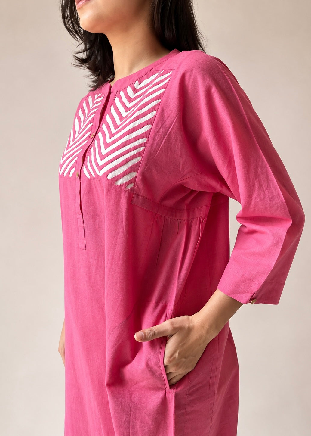 Lata Pink appliqué shirt dress