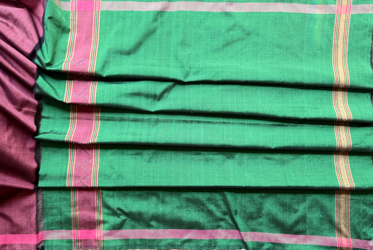 Tangaliya Saree rose pink and green