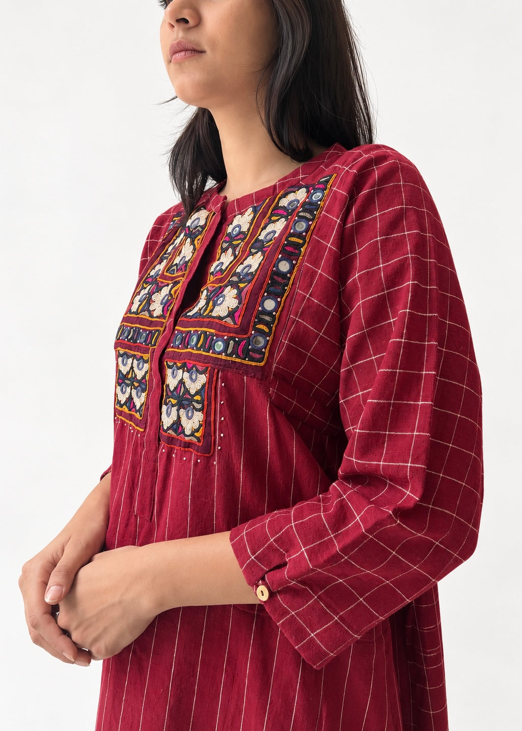 Lata shirt dress, Kutch embroidered yoke