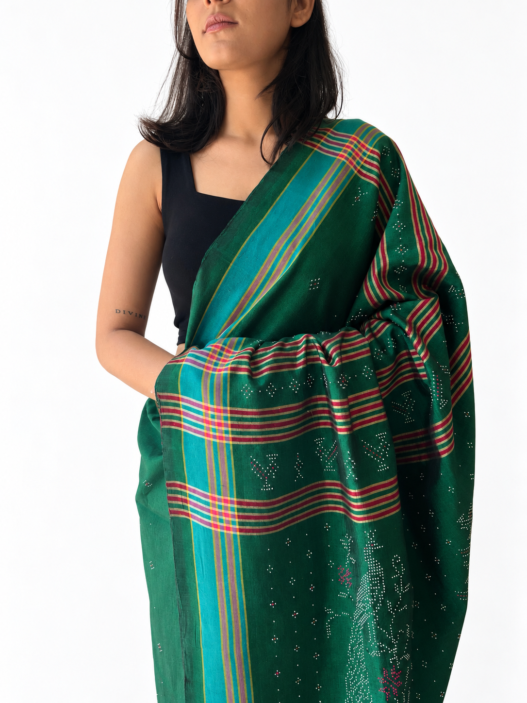 Tangaliya Saree peacock green