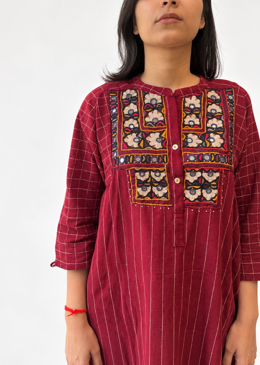 Lata shirt dress, Kutch embroidered yoke