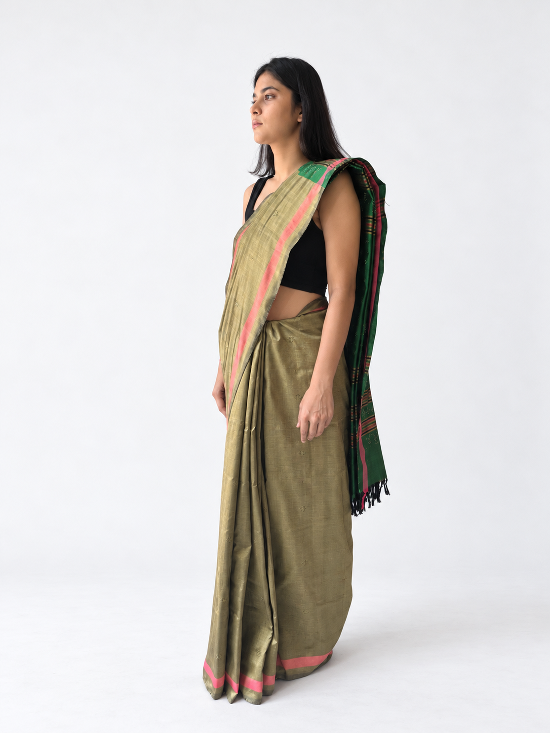 Tangaliya Saree gold and green