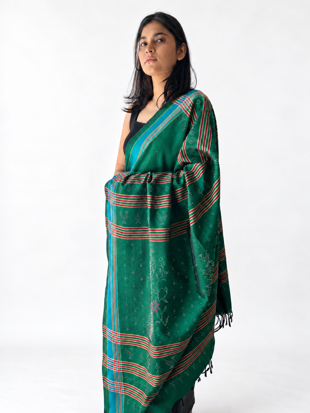 Tangaliya Saree peacock green