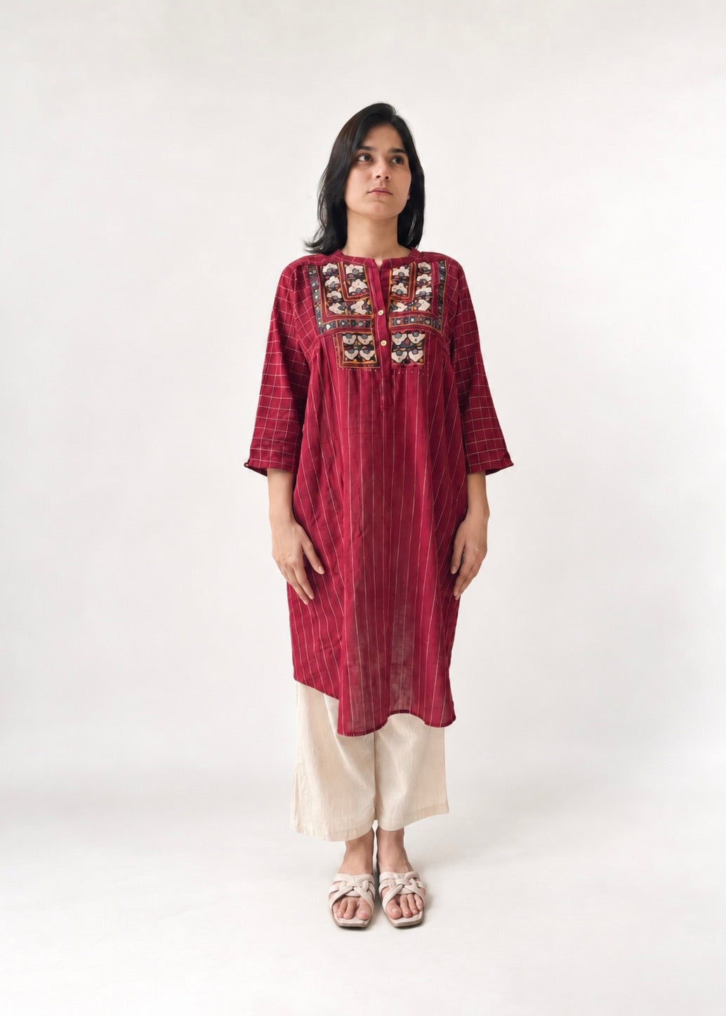 Lata shirt dress, Kutch embroidered yoke