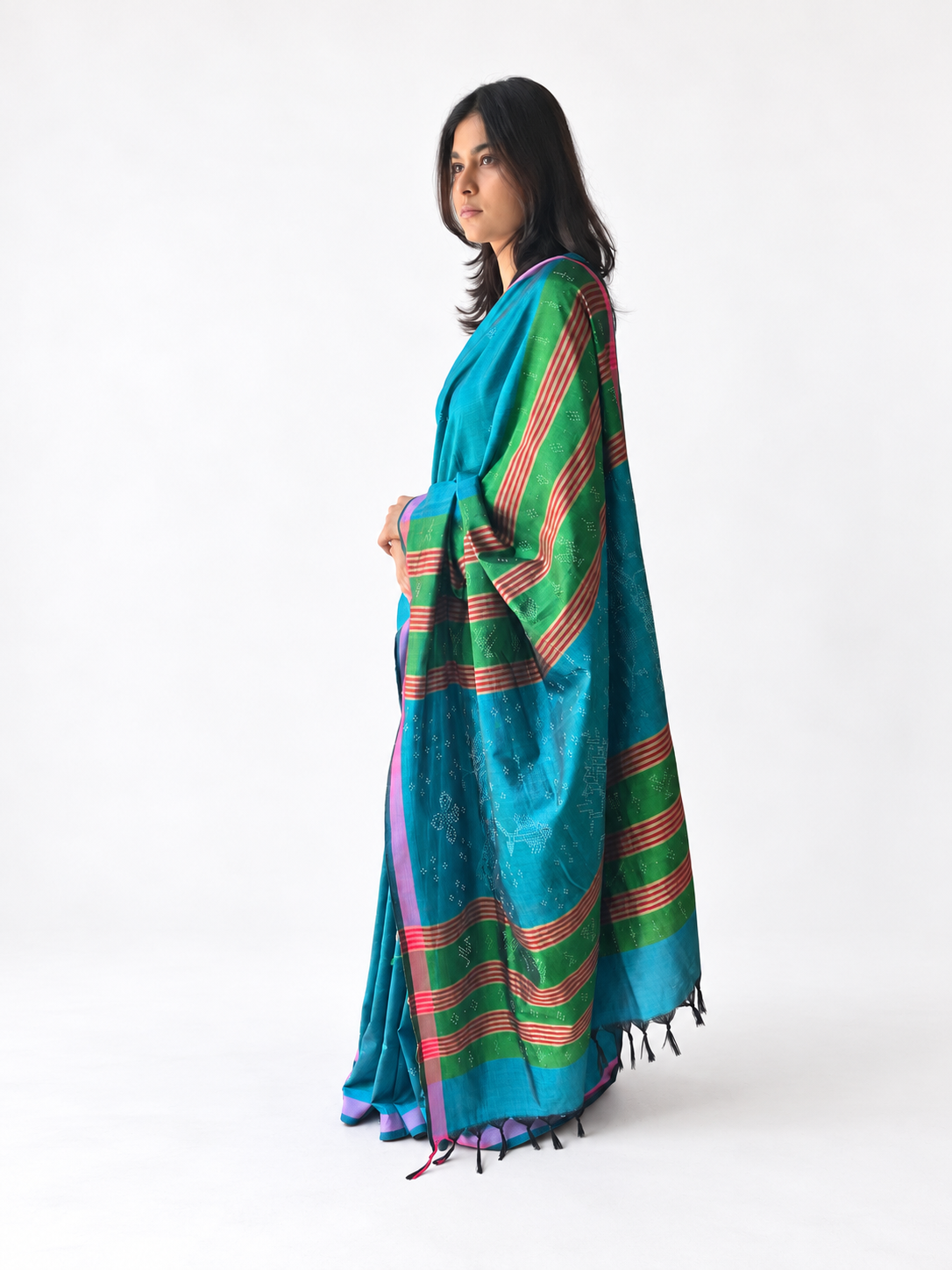 Tangaliya Saree peacock blue green
