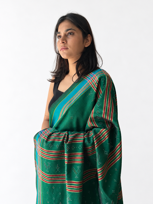 Tangaliya Saree peacock green