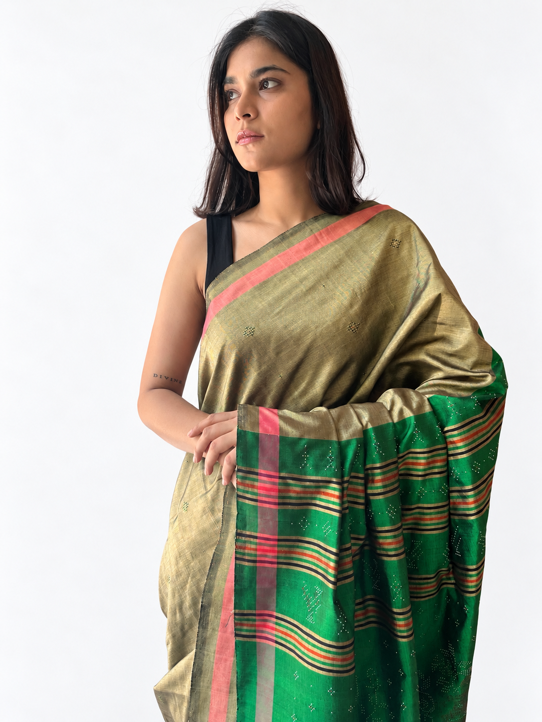 Tangaliya Saree gold and green