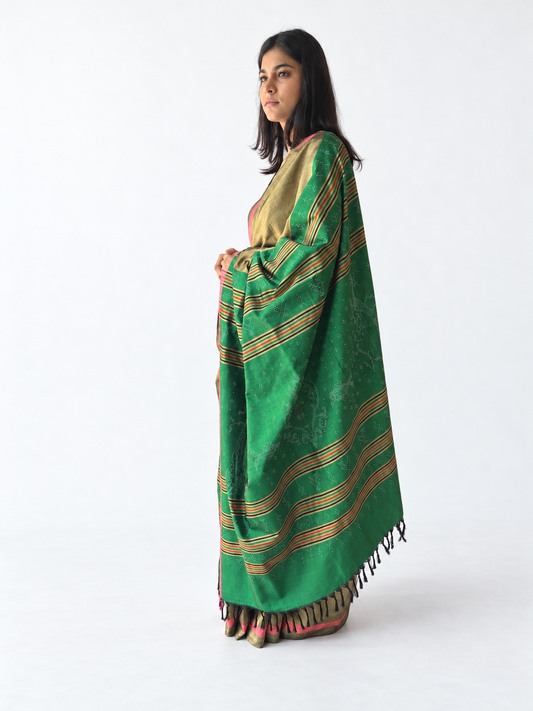 Tangaliya Saree gold and green