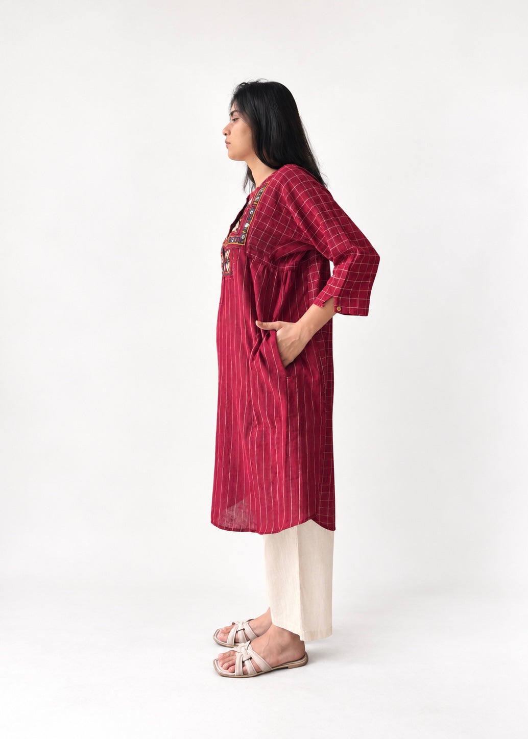 Lata shirt dress, Kutch embroidered yoke