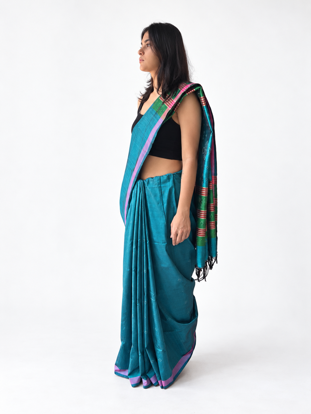 Tangaliya Saree peacock blue green