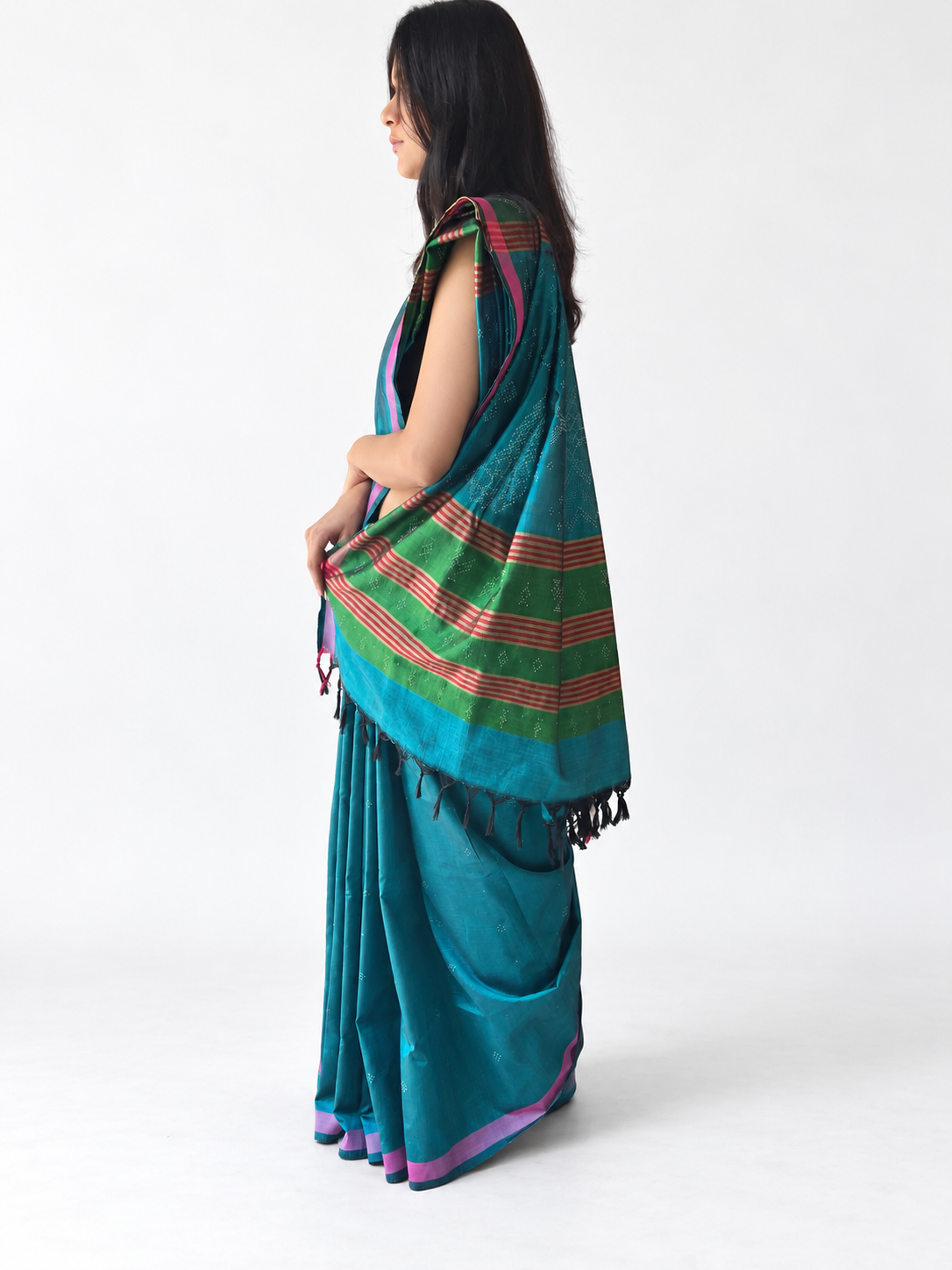 Tangaliya Saree peacock blue green