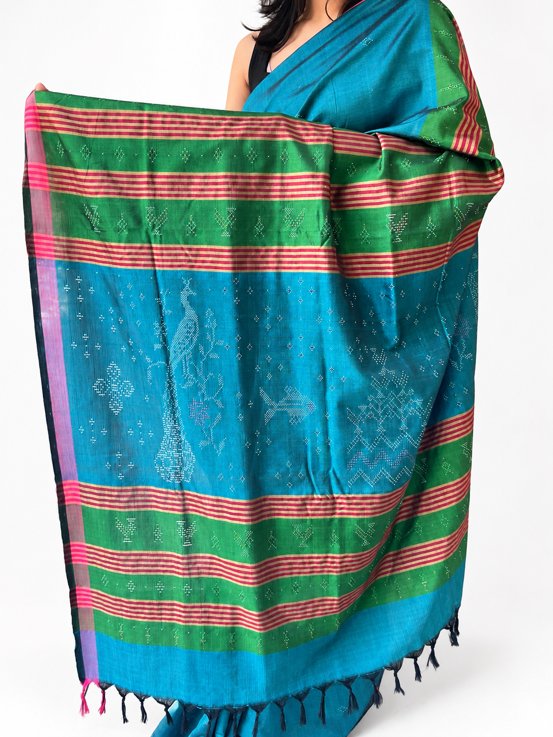 Tangaliya Saree peacock blue green