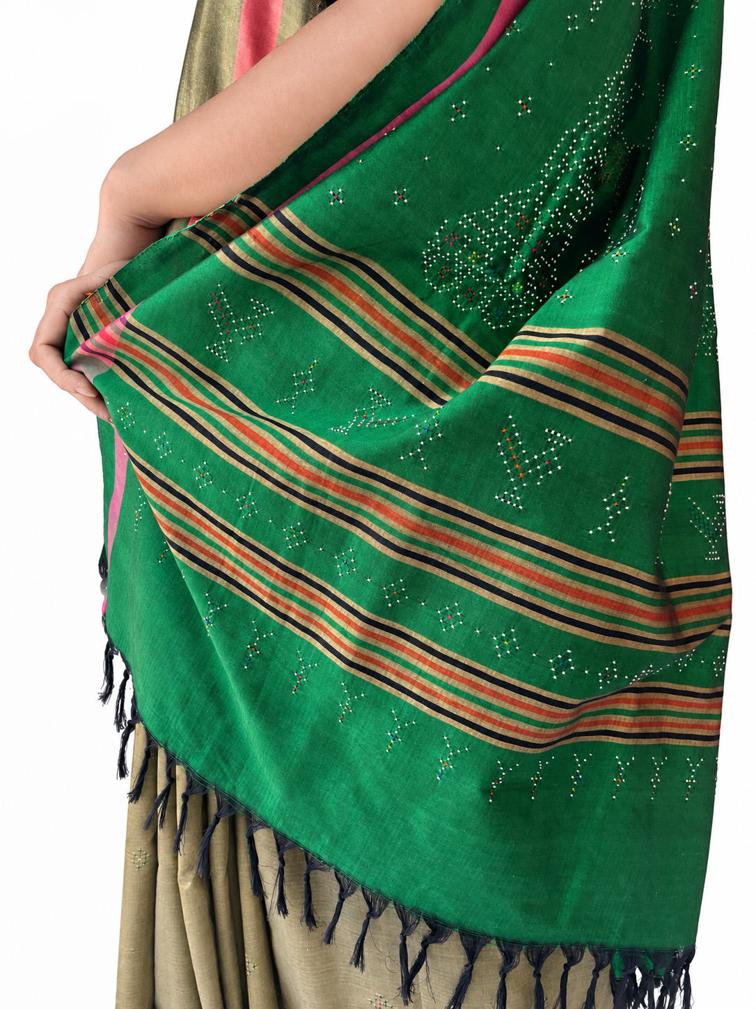 Tangaliya Saree gold and green