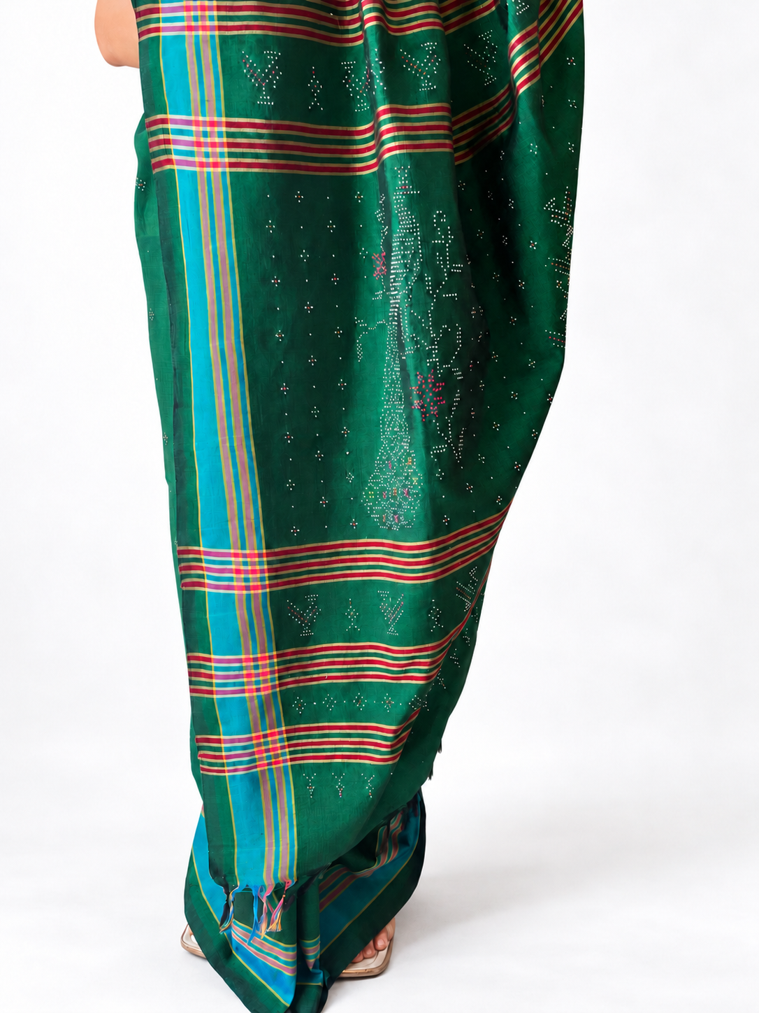 Tangaliya Saree peacock green