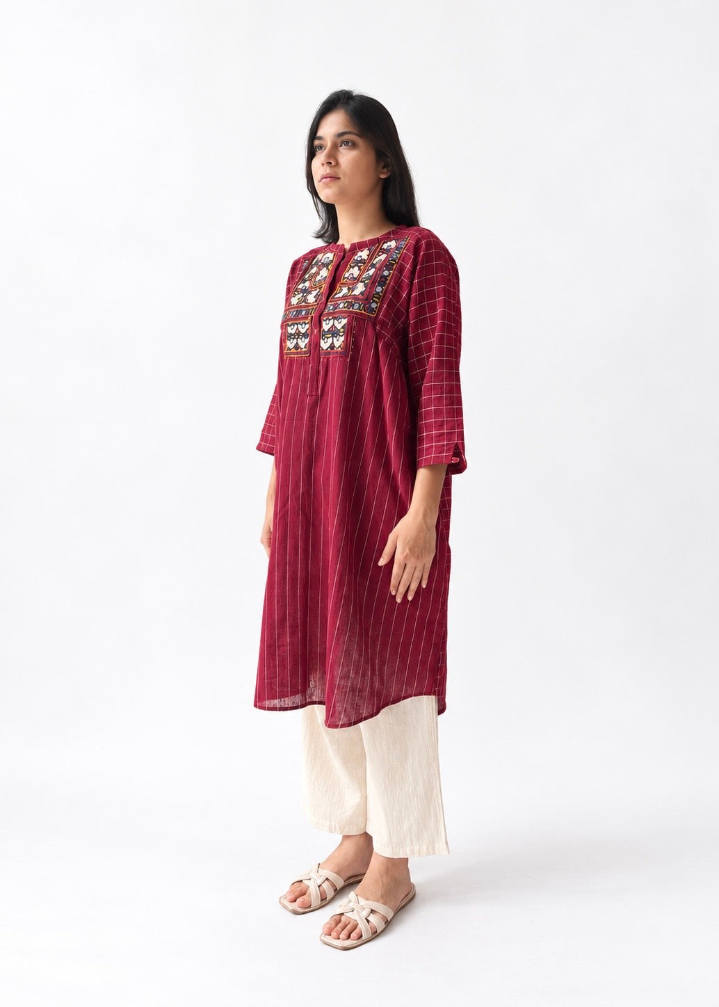 Lata shirt dress, Kutch embroidered yoke