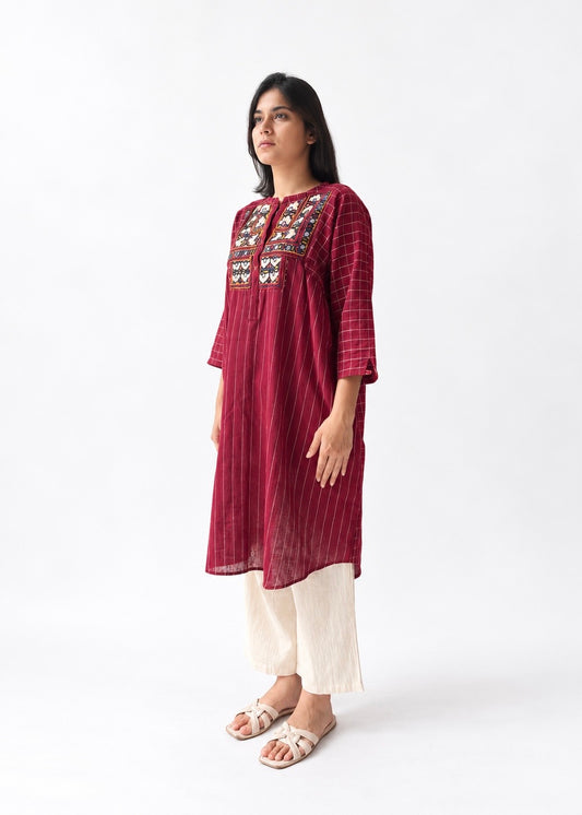 Lata shirt dress, Kutch embroidered yoke