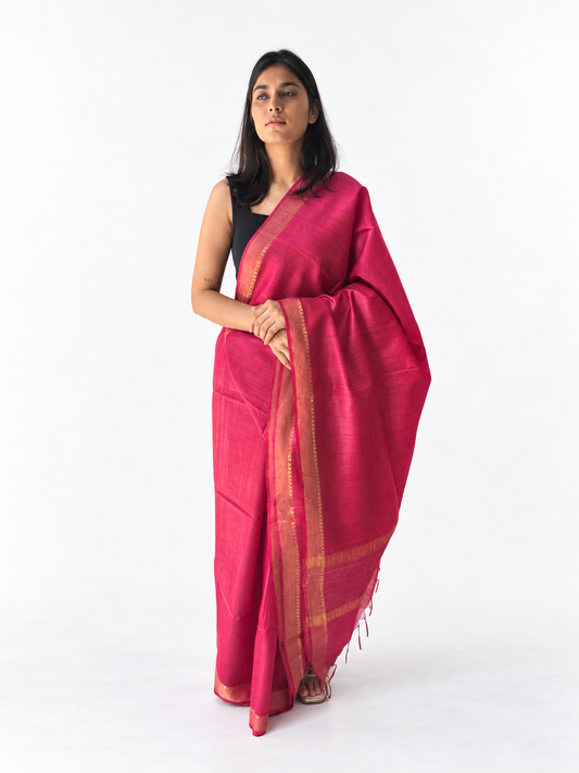 Tassar silk saree pink
