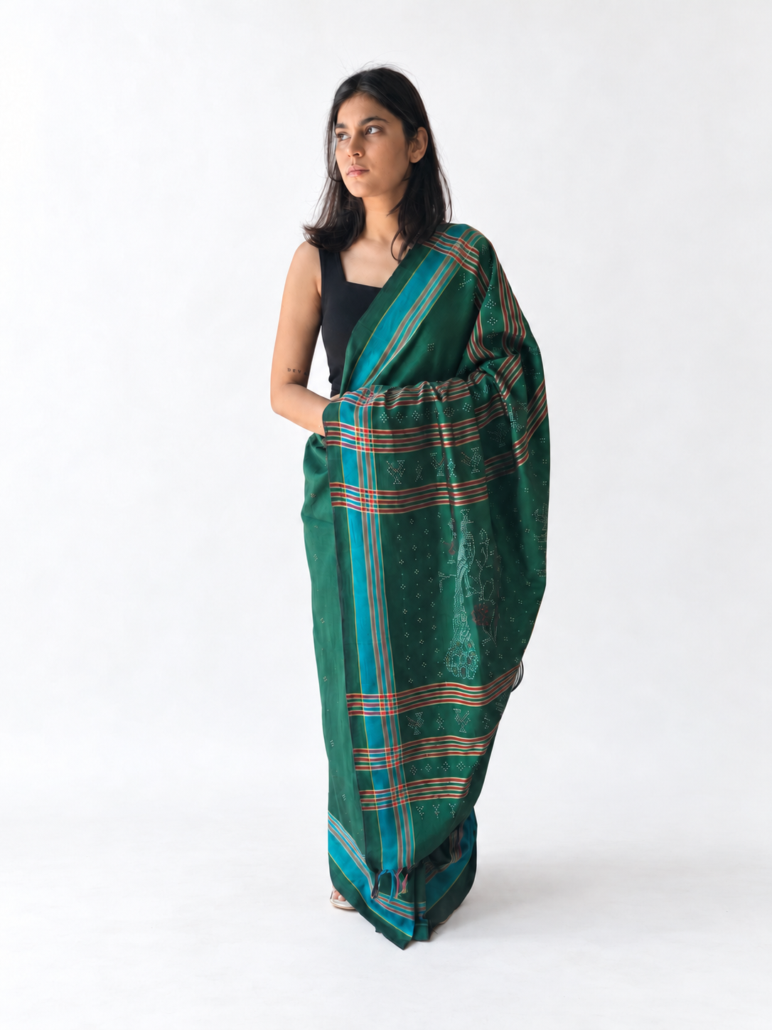 Tangaliya Saree peacock green