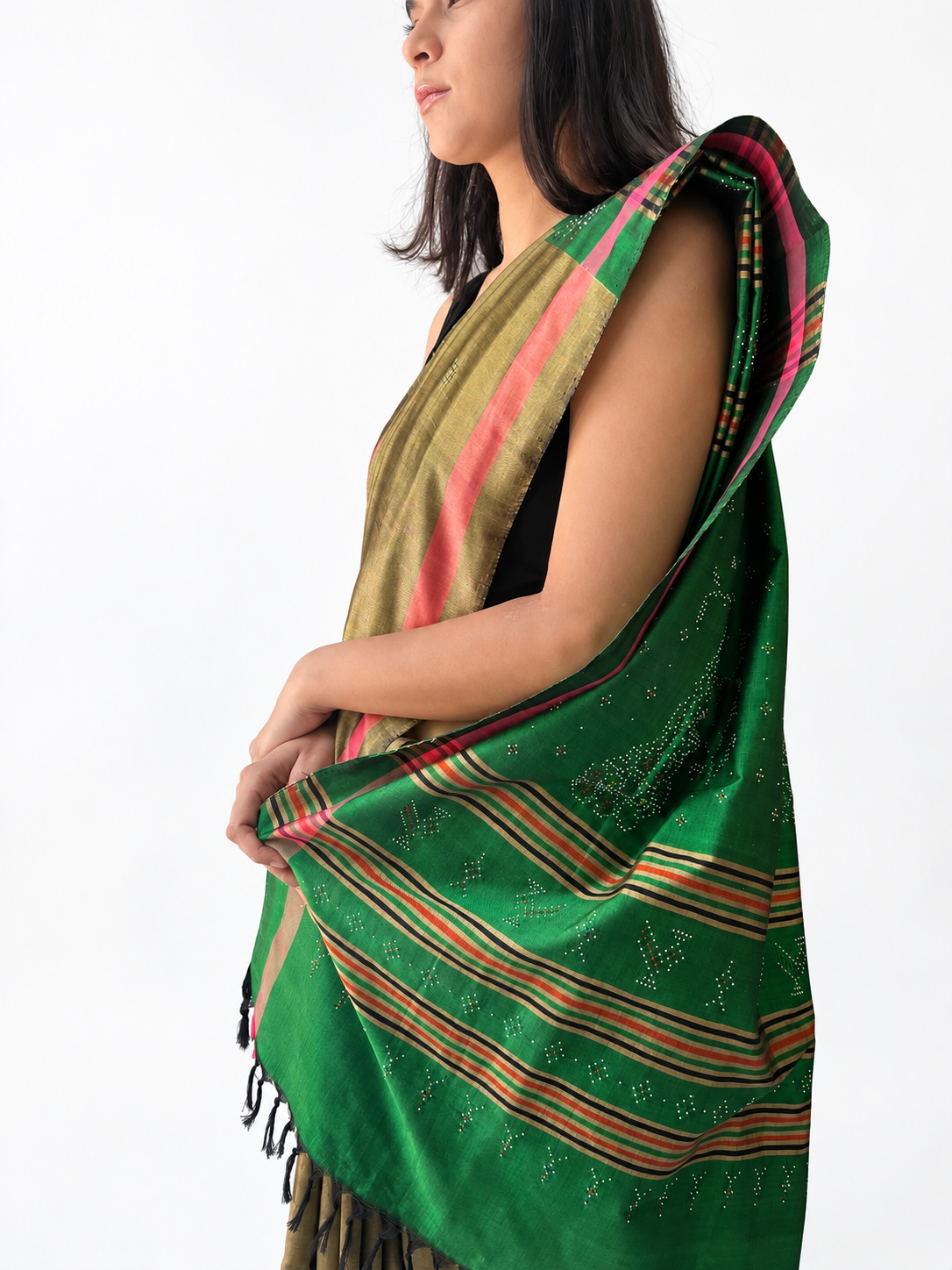 Tangaliya Saree gold and green
