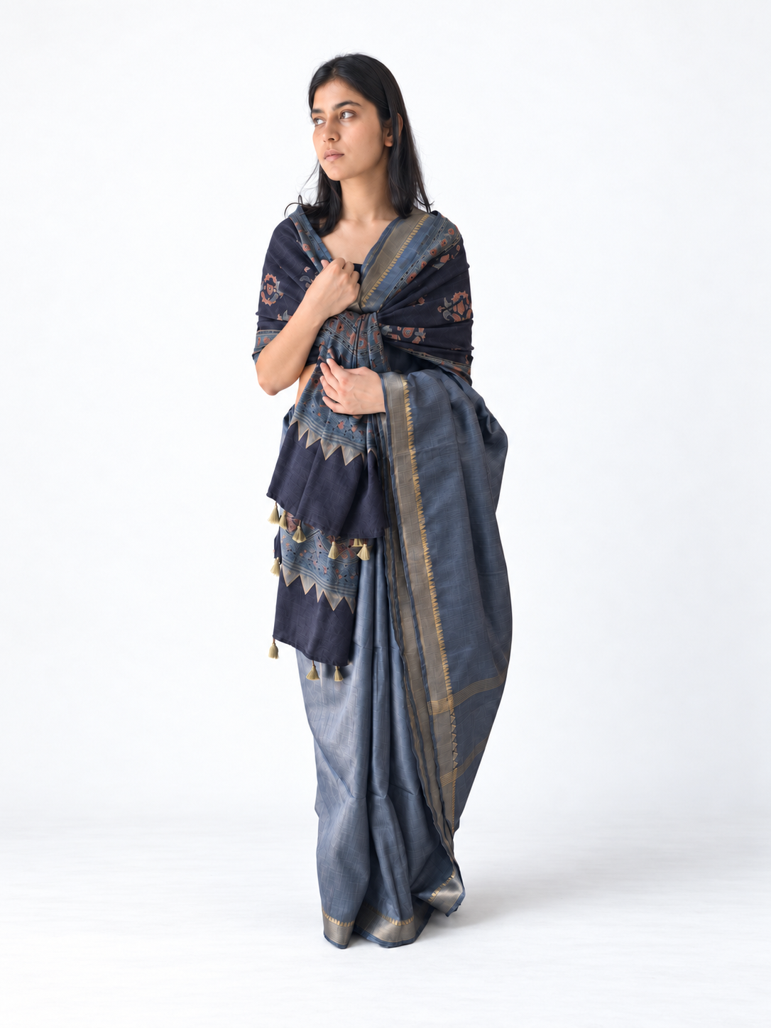 Tassar silk saree silver
