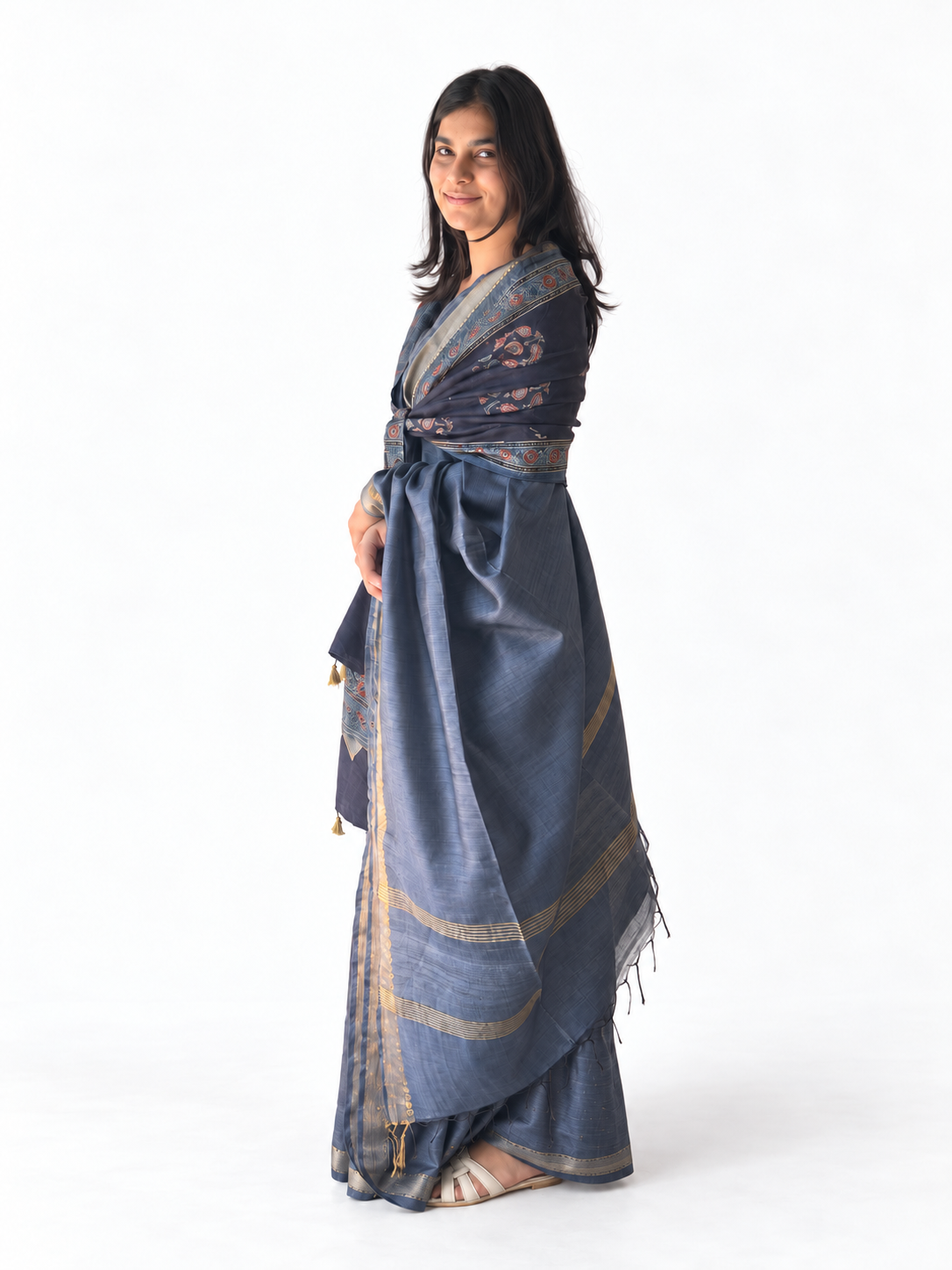 Tassar silk saree silver