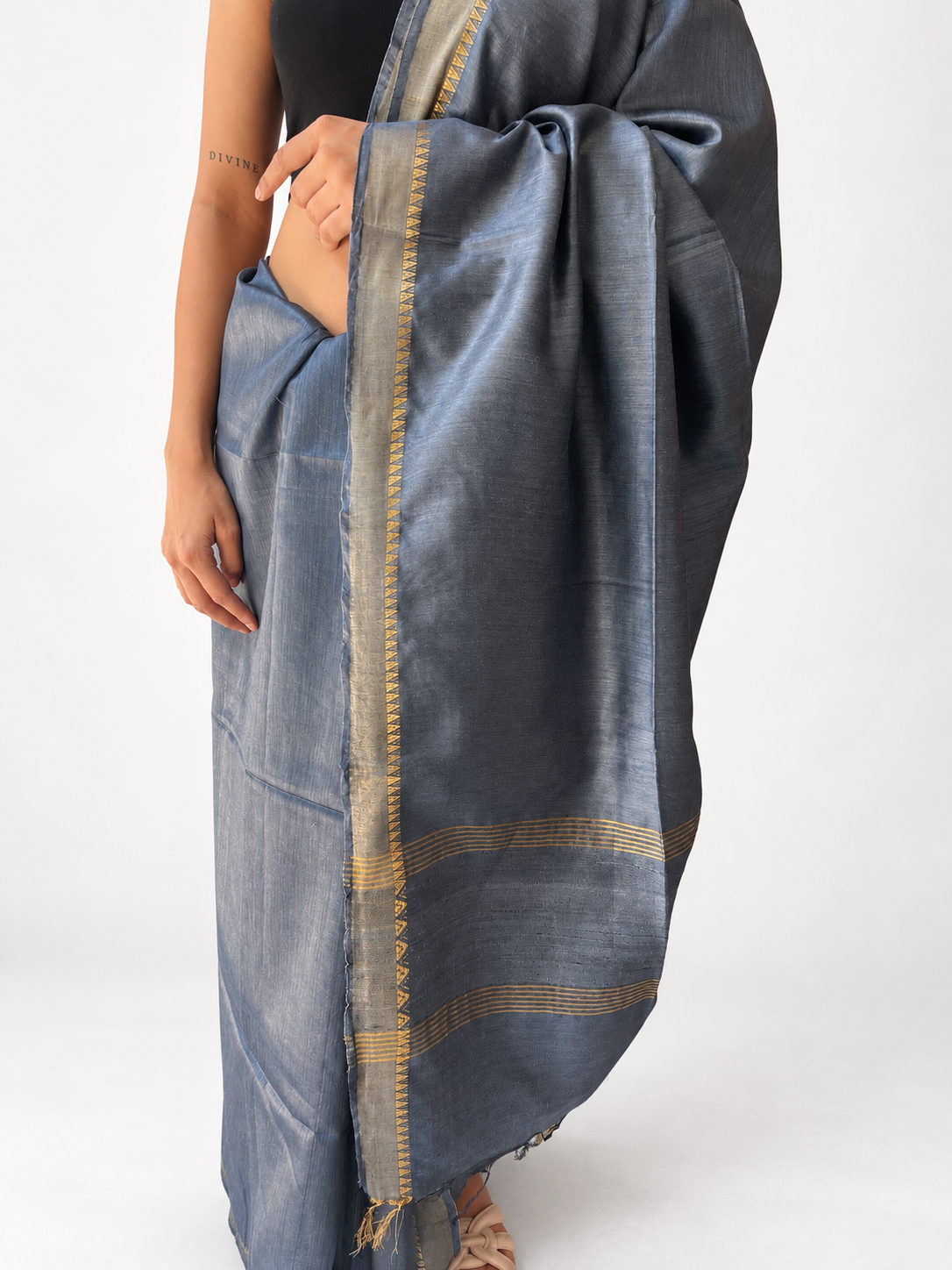 Tassar silk saree silver