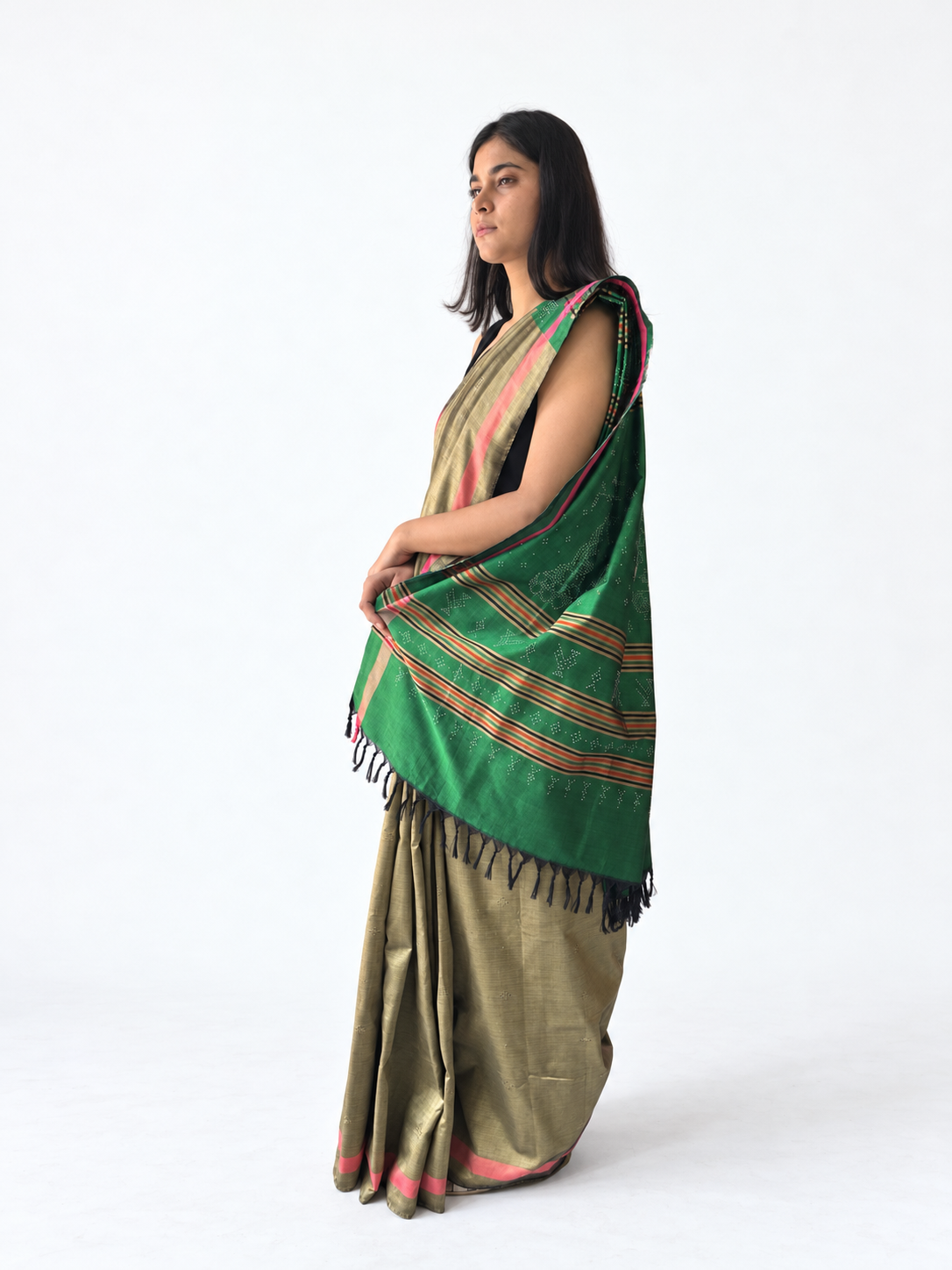 Tangaliya Saree gold and green