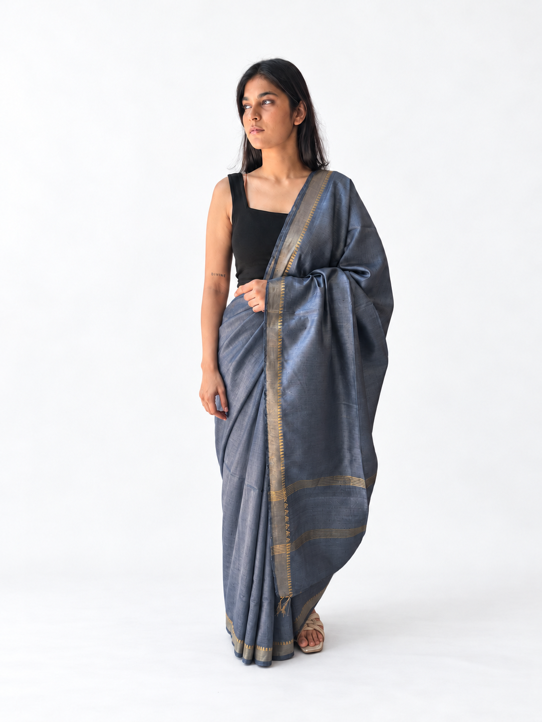Tassar silk saree silver