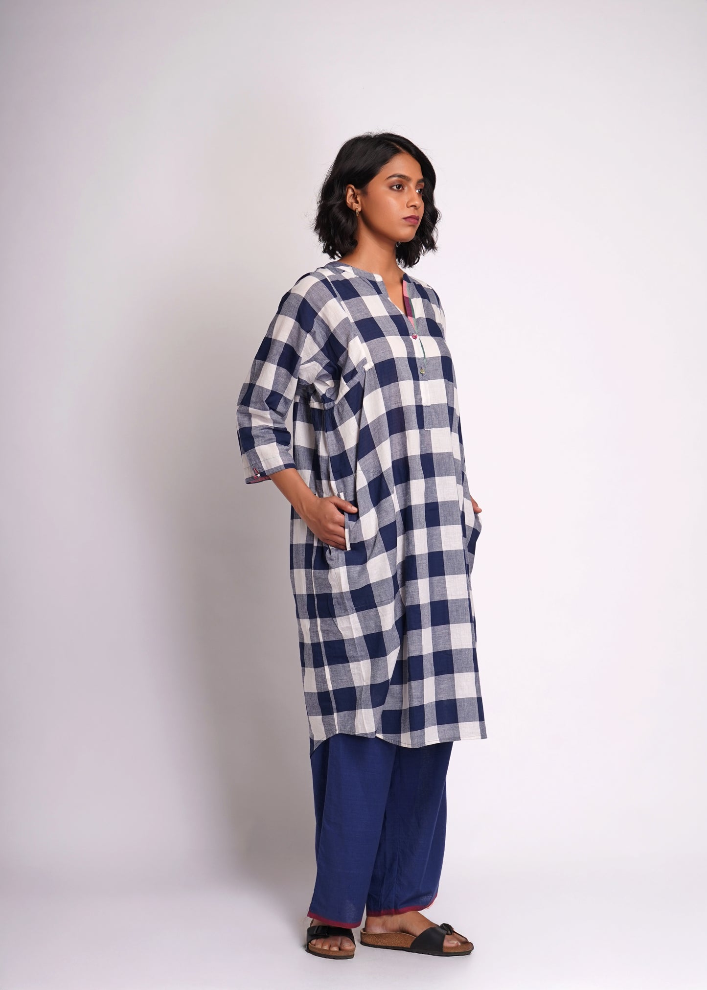 Lata: shirt dress in handwoven checks.