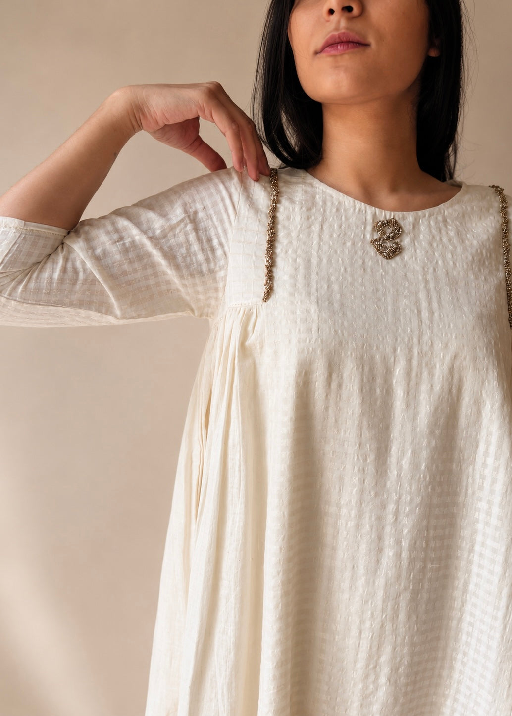 Mehr off white silk long top