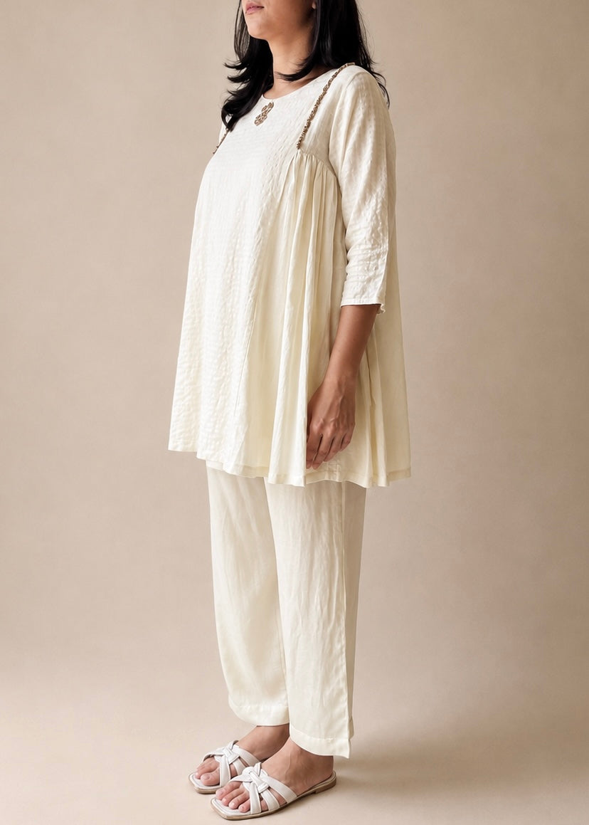 Mehr off white silk long top