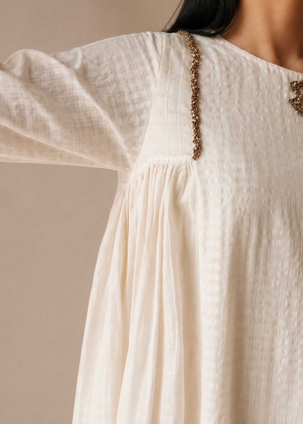Mehr off white silk long top