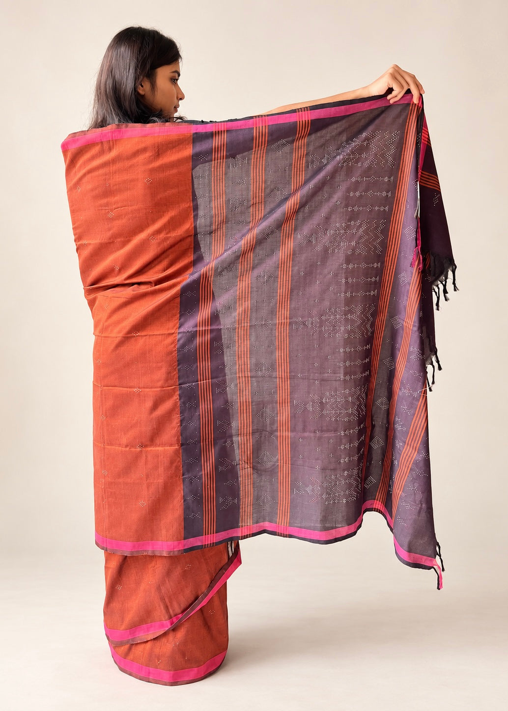 Tangaliya Saree rust & purple