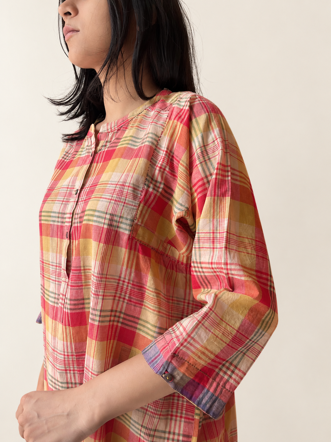 Lata red checks shirt dress