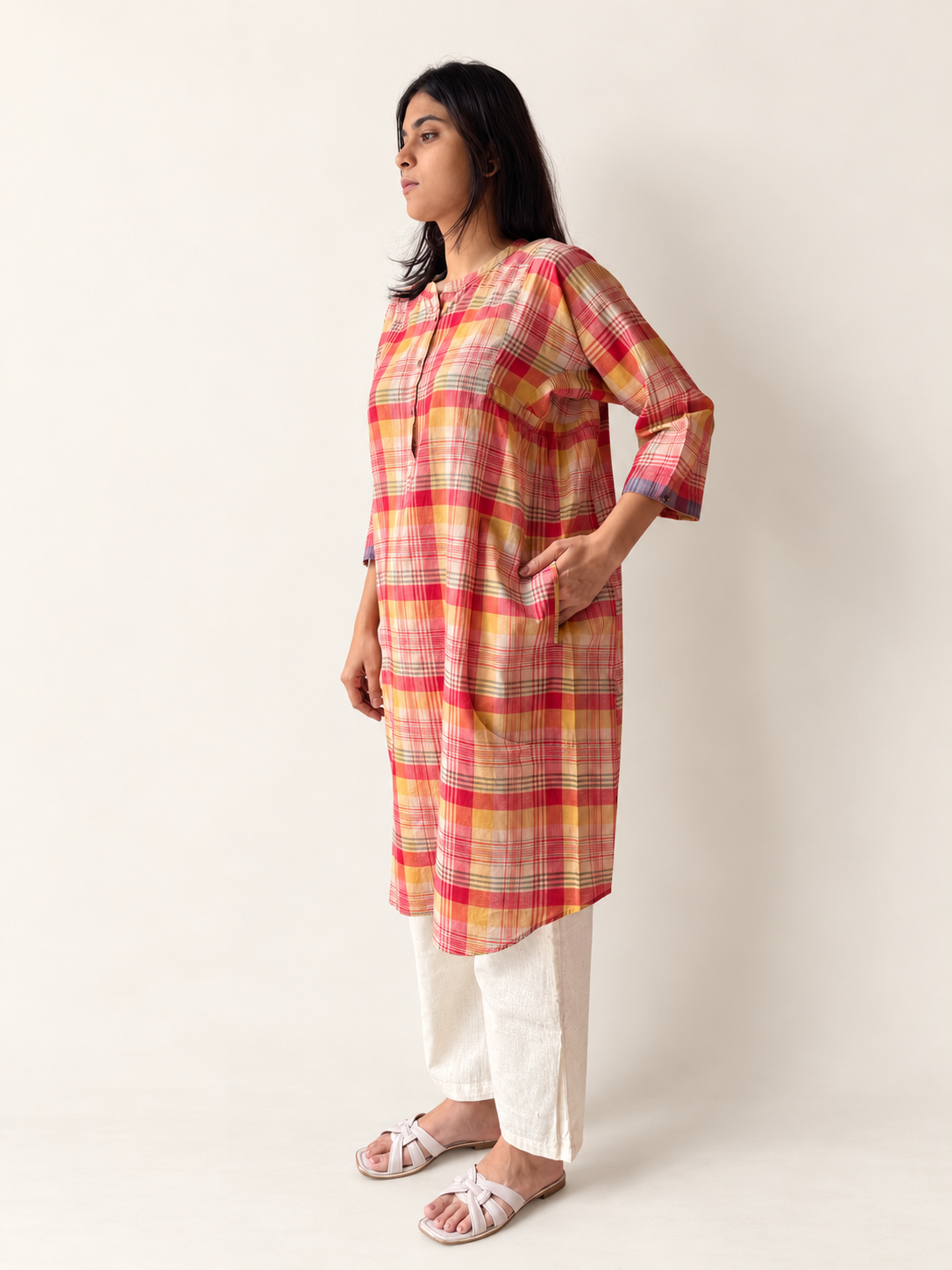 Lata red checks shirt dress